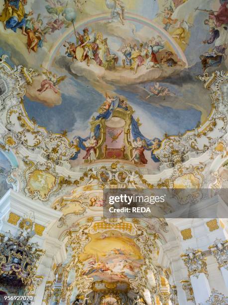 Wieskirche near Steingaden at the romantic road in Bavaria near the alps. The Wieskirche is part of UNESCO world heritage. Europe. Central Europe....