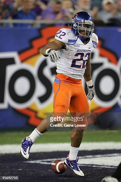Boise State running back Doug Martin celebrates the eventual game winning touchdown during the Fiesta Bowl against the TCU Horned Frogs at University...
