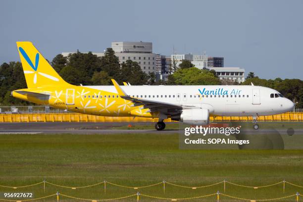 Vanilla Air Airbus 320 ready to leave Tokyo Narita airport.