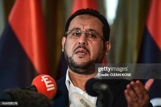 Libyan dissident Abdel Hakim Belhaj speaks during a press conference on May 10 after receiving a letter of apology from the UK government, at the...