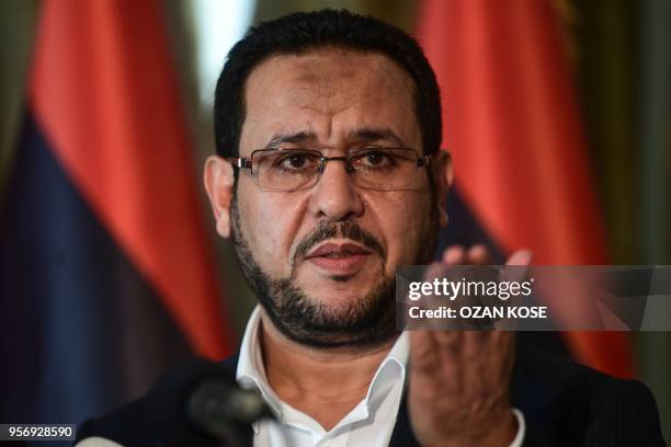 Libyan dissident Abdel Hakim Belhaj speaks during a press conference on May 10 after receiving a letter of apology from the UK government, at the...