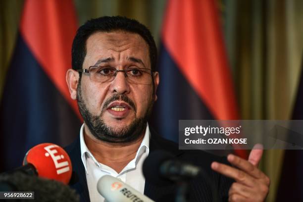 Libyan dissident Abdel Hakim Belhaj speaks during a press conference on May 10 after receiving a letter of apology from the UK government, at the...