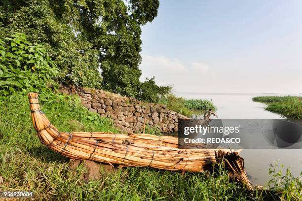 Fishermen at Lake Tana. Ethiopia. The fishermen of Lake Tana are still using the traditional canoe like boats made from papyrus. These boats are...