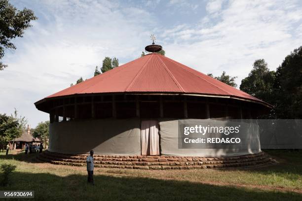 The monastery Ura Kidane Meret. Zege peninsula of Lake Tana in Ethiopia. Exterior of the church. Africa. East Africa. Ethiopia.