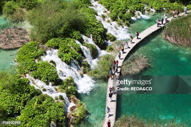 The Plitvice Lakes in the National Park Plitvicka Jezera in Croatia. The lower lakes. Plitvice Lakes are a string of lakes connected by waterfalls....