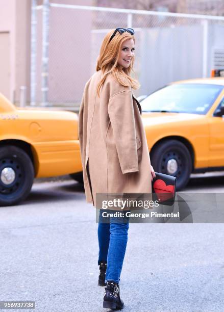 Sarah Rafferty is seen with Marc Cain's Limited Edition Charity Bag "Heart" on April 28, 2018 in Toronto, Canada.