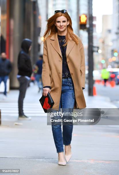 Sarah Rafferty is seen with Marc Cain's Limited Edition Charity Bag "Heart" on April 28, 2018 in Toronto, Canada.