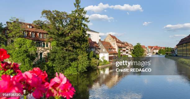 Old fishermen s houses on the river Regnitz. A quarter called Little Venice . Bamberg in Franconia. A part of Bavaria. The Old Town is listed as...