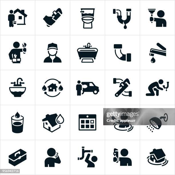 ilustraciones, imágenes clip art, dibujos animados e iconos de stock de iconos de tuberías  - plumber