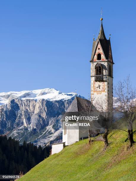 Chapel Barbarakapelle - Chiesa di santa Barbara in the village of Wengen - La Valle. In the Gader Valley - Alta Badia in the Dolomites of South Tyrol...