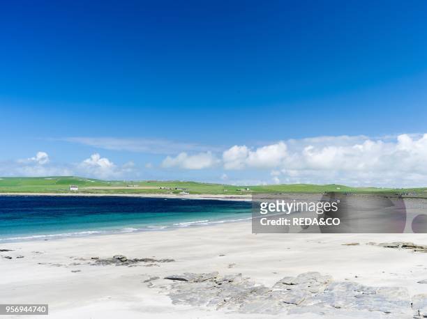 Bay of Skaill. A sheltered bay with sandy beach on Orkney Mainland. Europe. Central Europe. Northern Europe. United kingdom. Great Britain. Scotland....
