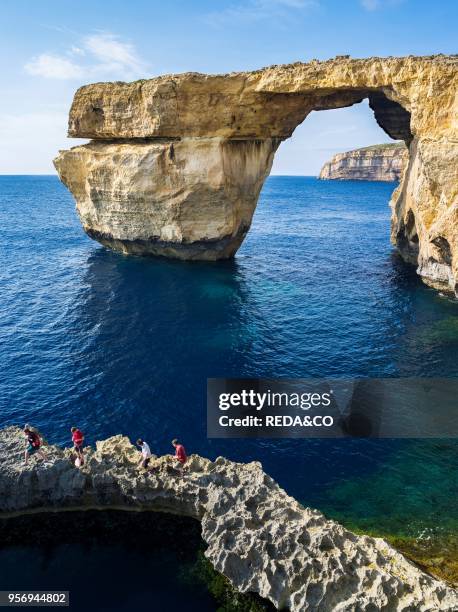 The island of Gozo in the maltese archipelago. Azure Window. An iconic natural arch or sea bridge at the coast of Gozo Europe. Southern Europe....