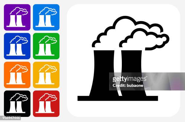 nuclear reactor icon square button set - nuclear reactor stock illustrations