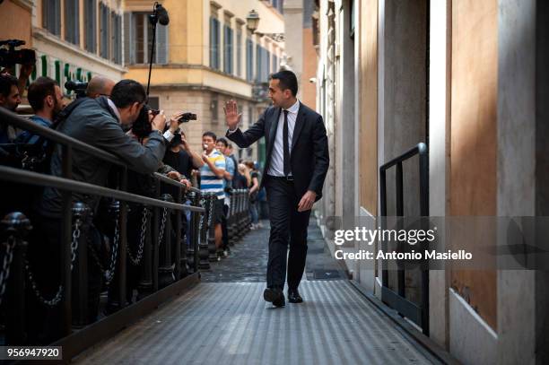 Luigi Di Maio, Leader of 5-Star Movement arrives in parliament after a new day of meetings for the formation of the new government on May 10, 2018 in...