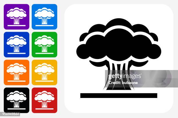 atomic explosion icon square button set - nuclear explosion icon stock illustrations