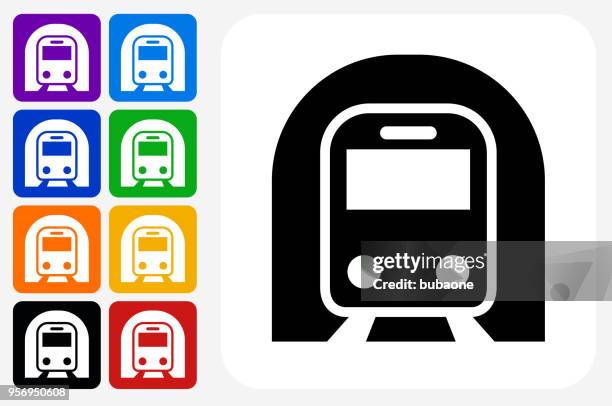 subway tunnel icon square button set - subway stock illustrations