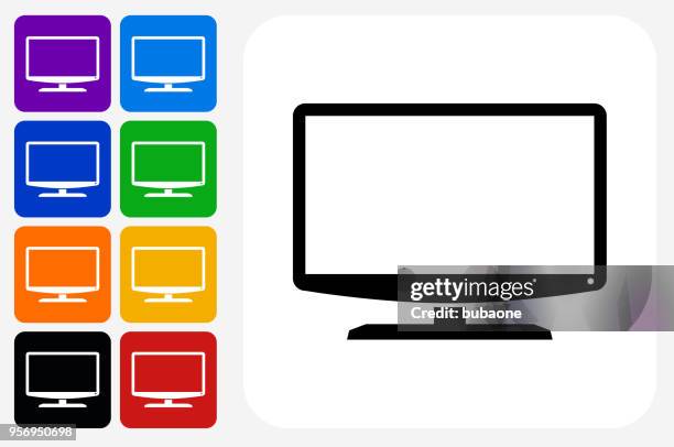 monitor icon square button set - multiple computer screens white background stock illustrations