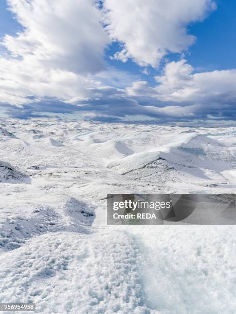 Landscape on the Greenland Ice Sheet near Kangerlussuaq. America. North America. Greenland. Denmark.