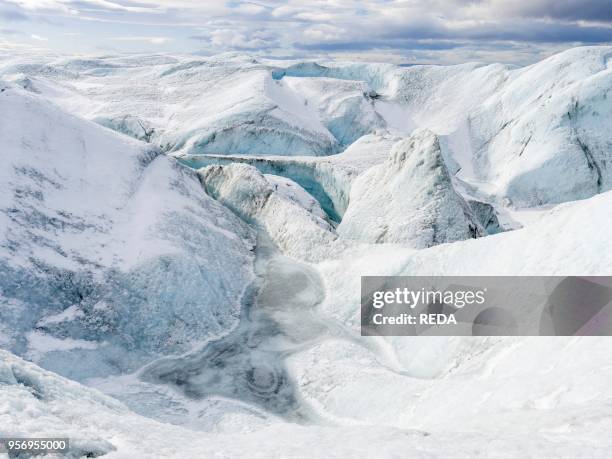 Landscape on the Greenland Ice Sheet near Kangerlussuaq. America. North America. Greenland. Denmark.