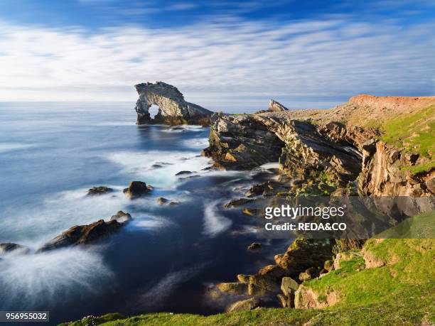 Rock formation known as Gada's Stack on Foula Island. Shetlands. Scotland. United Kingdom. Europe.
