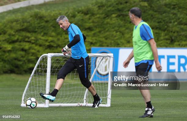 Francesco Toldo of Inter Forever in action during the FC Internazionale training session at the club's training ground Suning Training Center in...
