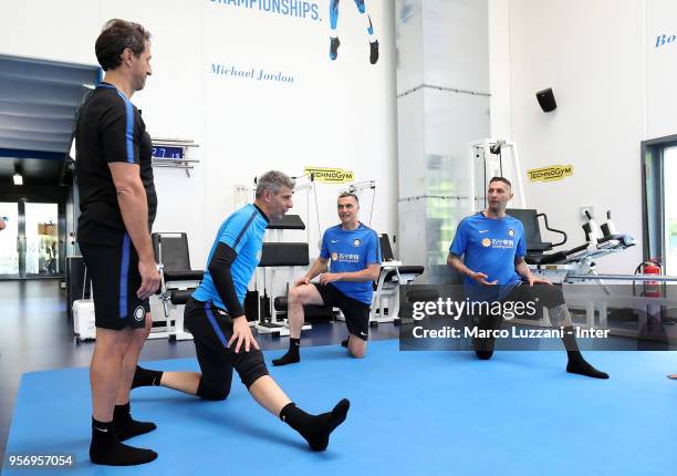 Riccardo Ferri, Francesco Toldo, Giuseppe Bergomi and Marco Materazzi of Inter Forever train during the FC Internazionale training session at the...