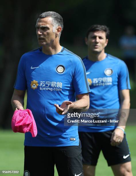 Giuseppe Bergomi of Inter Forever looks on during the FC Internazionale training session at the club's training ground Suning Training Center in...
