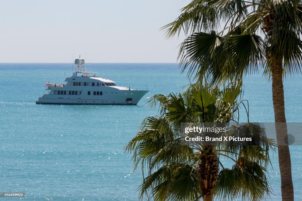 Luxury-yacht in Pissouri Bay on the island of Cyprus