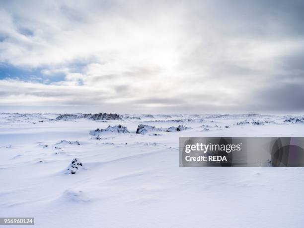 Lava fields in the highlands of Iceland during winter. Europe. Northern Europe. Scandinavia. Iceland. February.