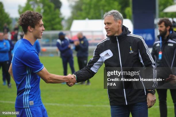 Antonio Marin of Dinamo Zagreb speaks with Marco van Basten, FIFA Chief Officer for Technical Development after the Blue Stars FIFA Youth Cup 2018...