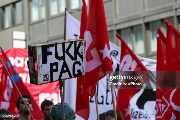 Several hundred young persons demonstrated against the Bavarian Polizeiaufgabengesetz prior to the huge demonstration in Munich, Germany, on May 10,...