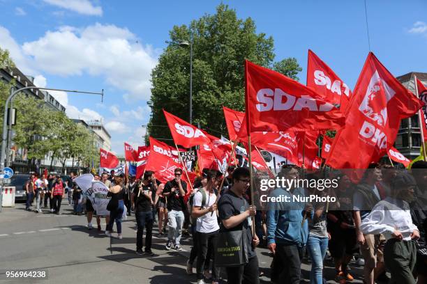 Several hundred young persons demonstrated against the Bavarian Polizeiaufgabengesetz prior to the huge demonstration in Munich, Germany, on May 10,...