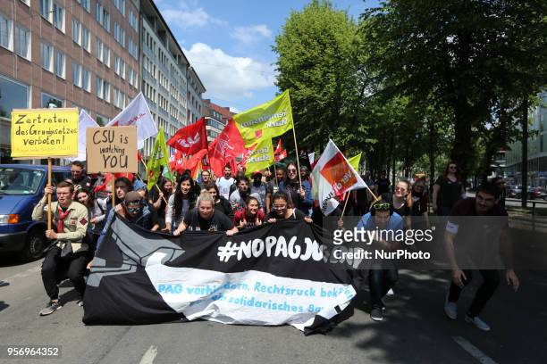 Several hundred young persons demonstrated against the Bavarian Polizeiaufgabengesetz prior to the huge demonstration in Munich, Germany, on May 10,...
