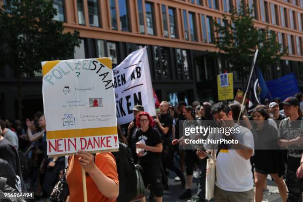 Several hundred young persons demonstrated against the Bavarian Polizeiaufgabengesetz prior to the huge demonstration in Munich, Germany, on May 10,...