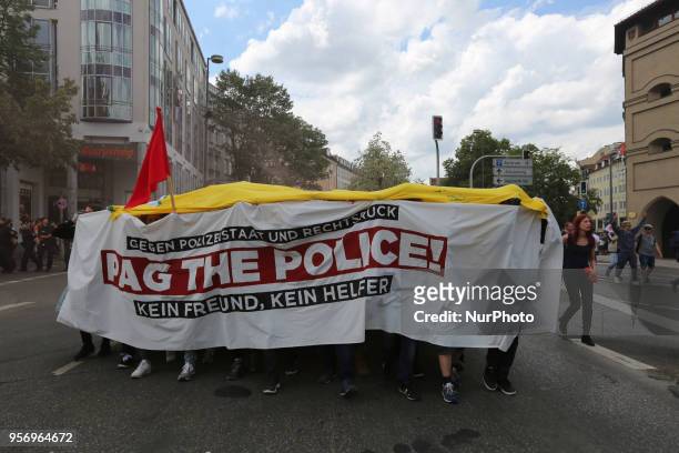 Several ten thousands demonstrate against the Bavarian Polizeiaufgabengesetz in Munich, Germany, on May 10, 2018. Experts say, that the law is the...