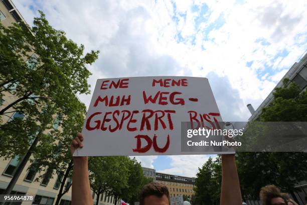 Several ten thousands demonstrate against the Bavarian Polizeiaufgabengesetz in Munich, Germany, on May 10, 2018. Experts say, that the law is the...