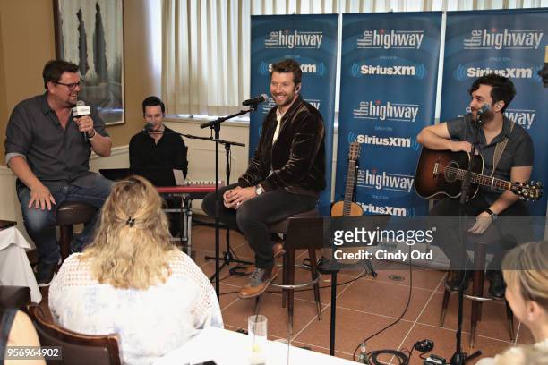 SiriusXM host Storme Warren interviews Brett Eldredge duing his performance on SiriusXM's The Highway channel at Patsy's Italian Restaurant on May 7,...