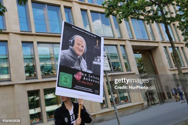 Poster of the movie 'Das Leben der Anderen', which won an academy award with the face of Horst Seehofer. Several ten thousands demonstrate against...