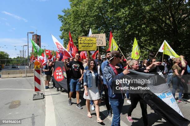 Several hundred young persons demonstrated against the Bavarian Polizeiaufgabengesetz prior to the huge demonstration in Munich, Germany, on May 10,...