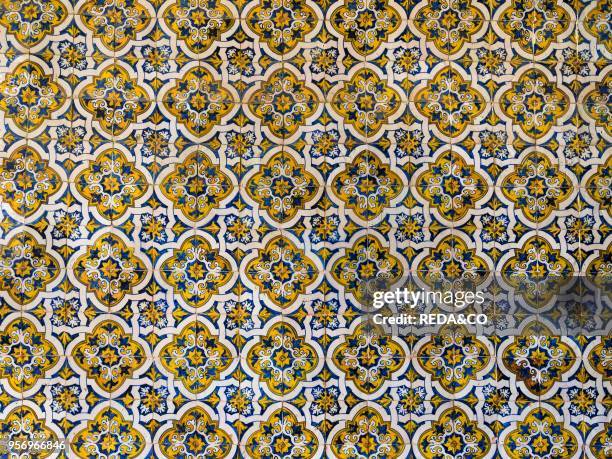 Azulejo in the Convent of Christ. Convento de Cristo. In Tomar. It is part of the UNESCO world heritage Europe. Southern Europe. Portugal. April.