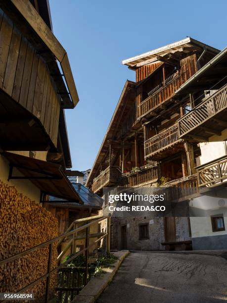 Village Fornsesighe. An example of the local and original alpine architecture of the Veneto in the dolomites. An UNESCO world heritage. Europe....