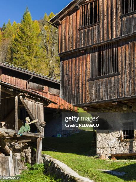 Village Fornsesighe. An example of the local and original alpine architecture of the Veneto in the dolomites. An UNESCO world heritage. Europe....