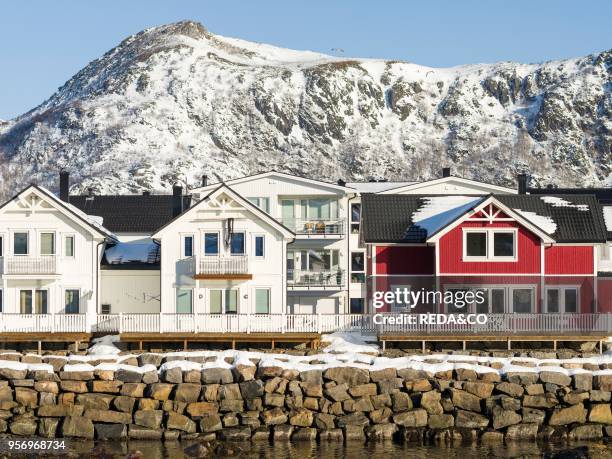 Small town Kabelvag. Island Austvagoya. The Lofoten islands in northern Norway during winter. Europe. Scandinavia. Norway. February.