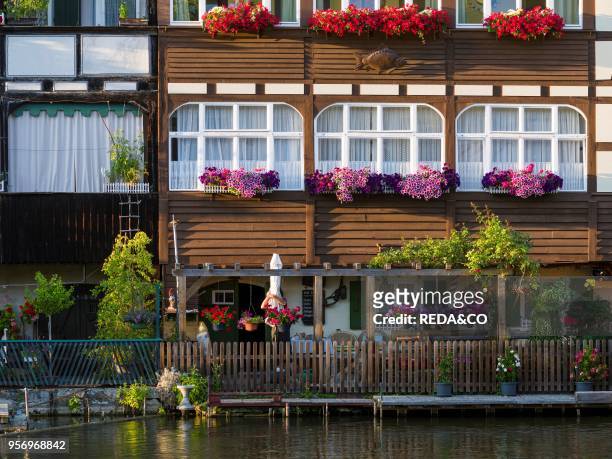 Old fishermen s houses on the river Regnitz. A quarter called Little Venice . Bamberg in Franconia. A part of Bavaria. The Old Town is listed as...