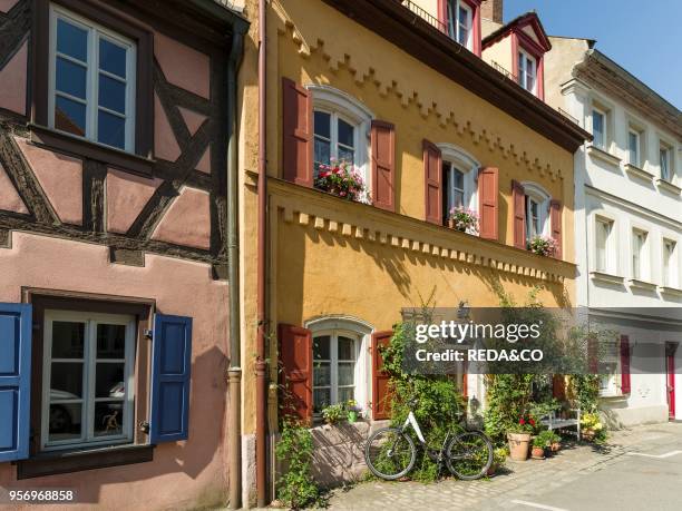 Old fishermen s houses on the river Regnitz. A quarter called Little Venice . Bamberg in Franconia. A part of Bavaria. The Old Town is listed as...