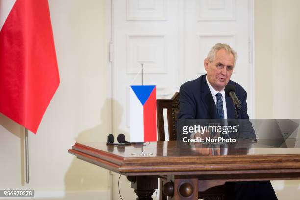 President of the Czech Republic Milos Zeman during the press conference with President of Poland Andrzej Duda at Presidential Palace in Warsaw,...