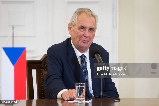 President of the Czech Republic Milos Zeman during the press conference with President of Poland Andrzej Duda at Presidential Palace in Warsaw,...