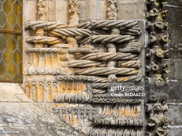 Details of the facade of the church. Convent of Christ. Convento de Cristo. In Tomar. It is part of the UNESCO world heritage Europe. Southern...