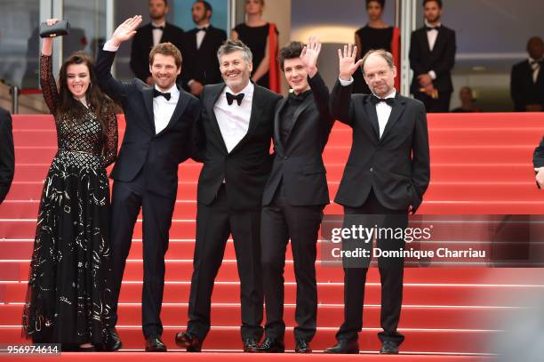 Actress Adele Wismes, actor Pierre Deladonchamps, director Christophe Honore, actor Vincent Lacoste and actor Denis Podalydes attends the screening...