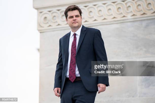 Rep. Matt Gaetz, R-Fla., walks down the House steps of the Capitol following the final votes of the week on Thursday, May 10, 2018.